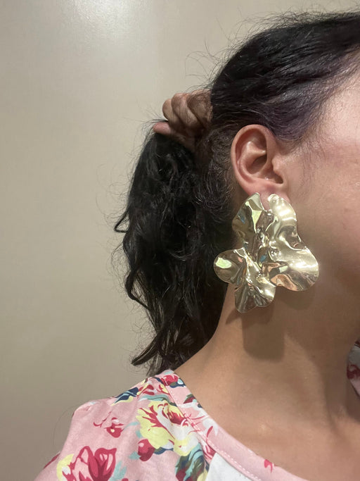 Big gold statement earrings , gold studs large , huge gold stud earring , abstract gold earrings , chunky gold studs bold