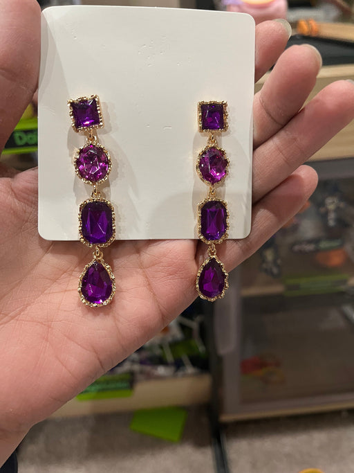 Purple Rhinestone earrings , long purple crystal earrings , dark purple wedding earrings , big eggplant gold rhinestone earring sparkling