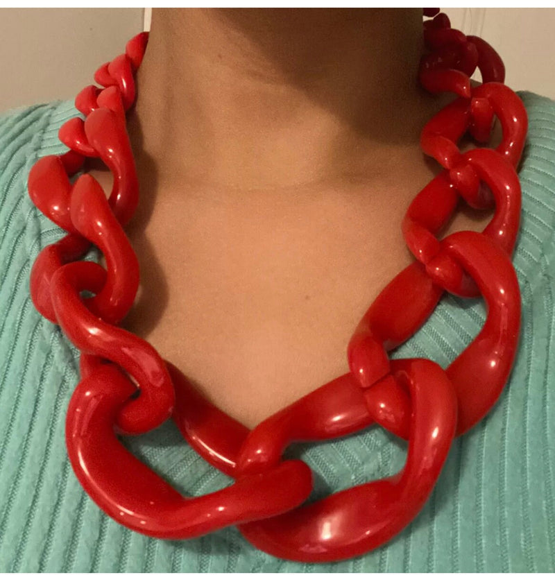 21 inch big curb red link acrylic chain fat statement necklace