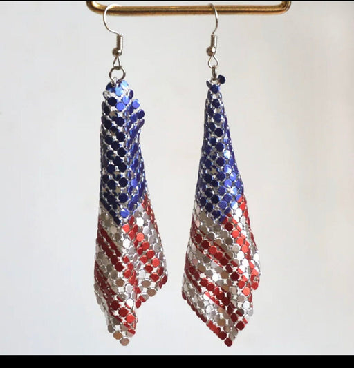 American flag earrings , Fourth of July earrings , Usa flag mesh red white blue earrings , patriotic earring