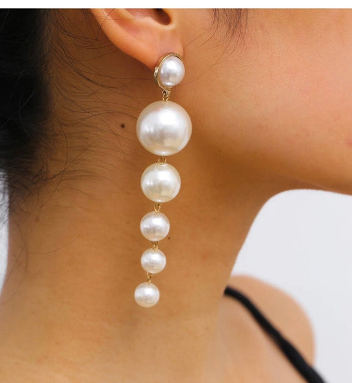 Cream pearl earrings , long pearl earrings , long cream earrings , cream bride earrings , white pearl earring