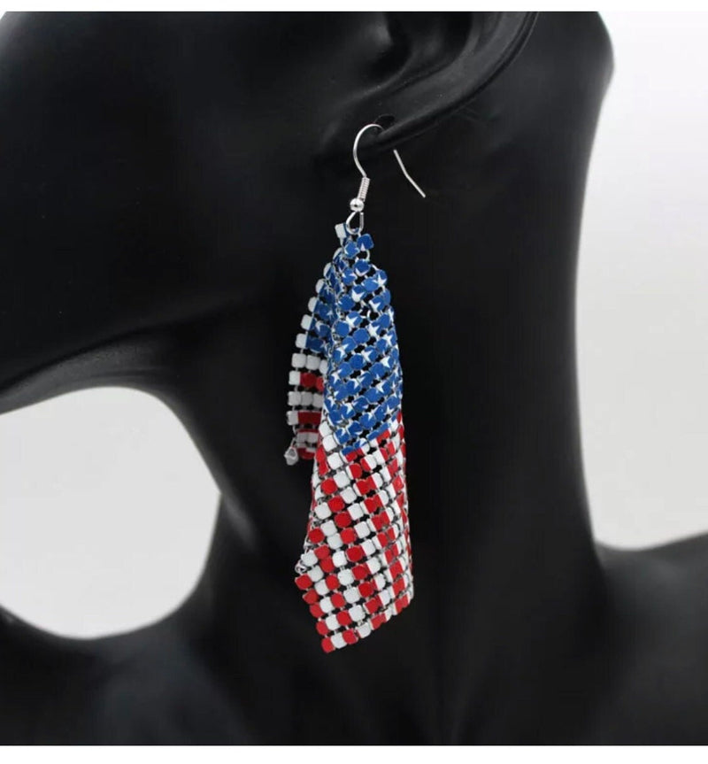 American flag earrings , Fourth of July earrings , Usa flag mesh red white blue earrings , patriotic earring