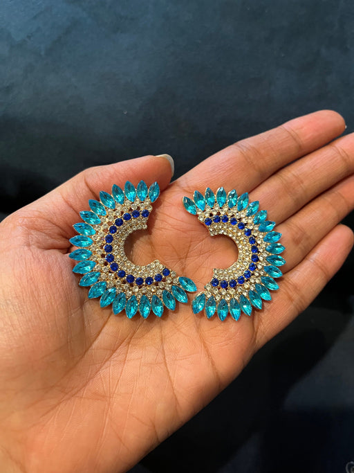 Aquamarine earrings , large rhinestone crystal stud earrings , blue stud earrings , large aqua earrings , big royal blue and aqua studs