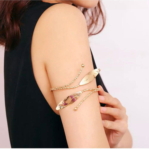 Armlet, Leaf gold arm cuff bracelet, gold armband, gold arm cuff bracelet, boho bracelet , cuff arm gold bracelet, upper arm bracelet