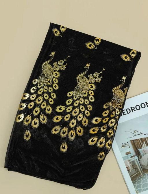 Black Scarf gold peacock long sheer evening scarve gift for women head scarf neck wedding party