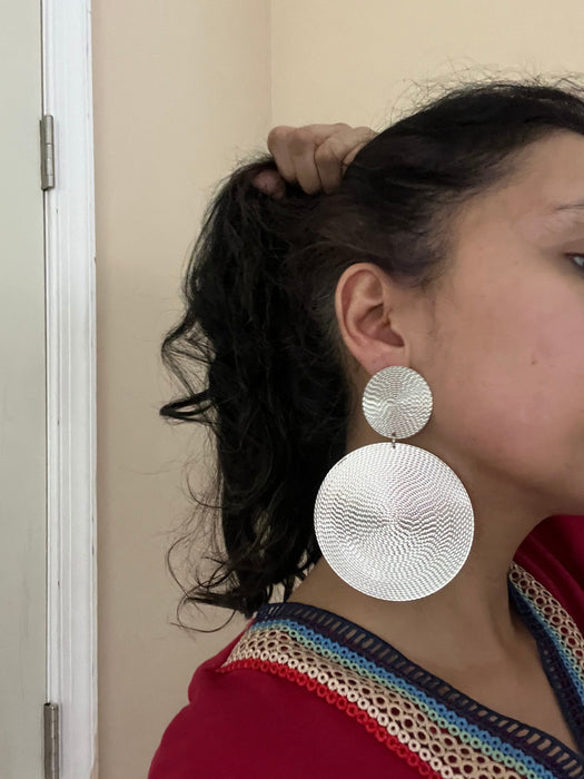 Big Silver earrings , disc large metal earrings , huge silver bold earring , silver statement earrings , round circle chunky pierced giant
