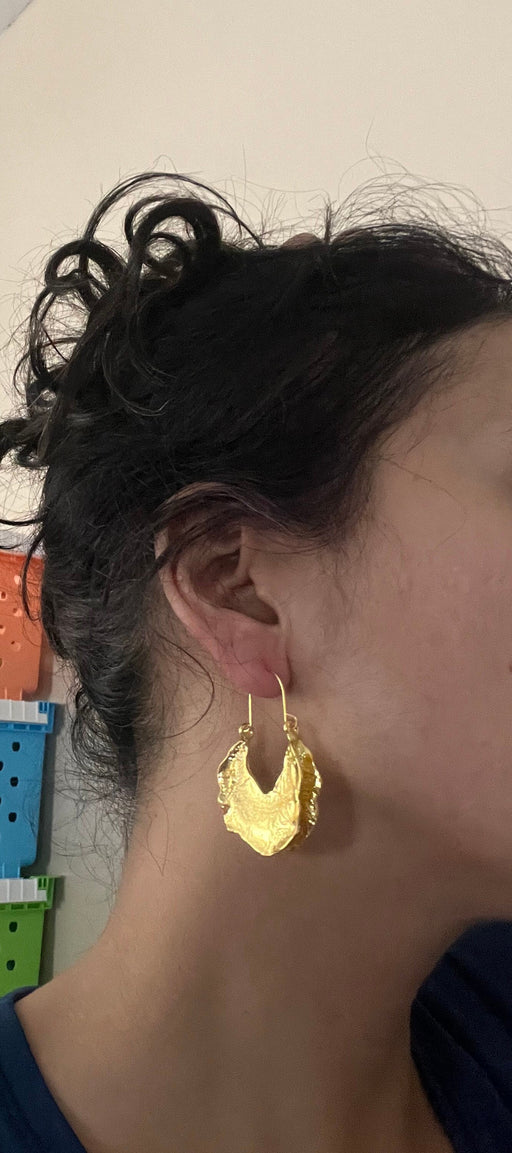 Big gold hoops , vintage style gold earring , chunky gold earring , geometric gold earring ,