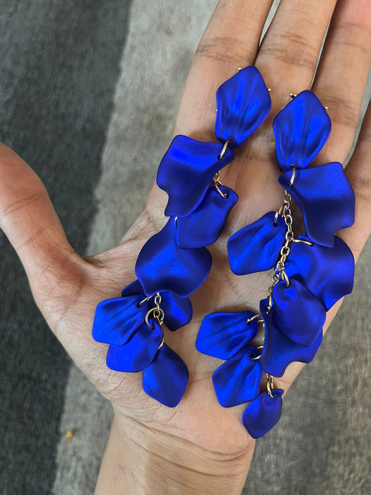 Royal blue earrings , blue petal earrings , blue flower earrings , long blue earrings , blue wedding earrings , large blue earrings