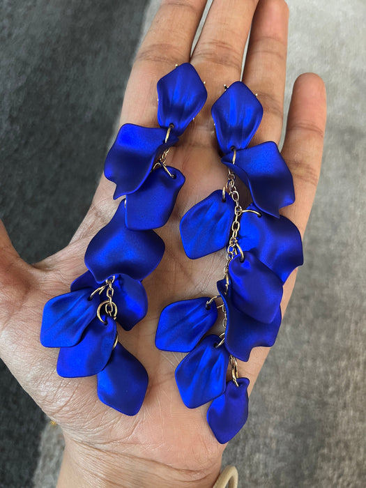 Royal blue earrings , blue petal earrings , blue flower earrings , long blue earrings , blue wedding earrings , large blue earrings