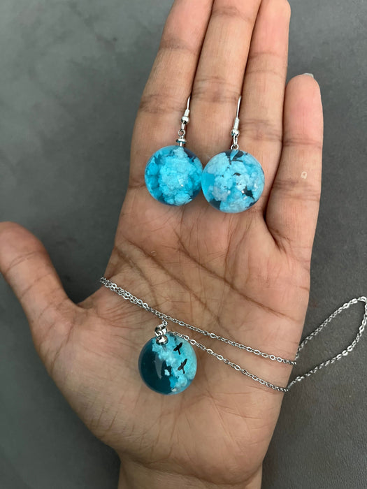 sky blue earrings, light blue earrings , Cloud earrings and necklace , sky earrings sky necklace set , blue sky necklace , blue sky earrings