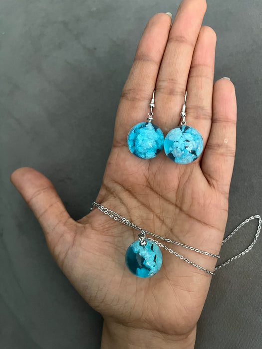 sky blue earrings, light blue earrings , Cloud earrings and necklace , sky earrings sky necklace set , blue sky necklace , blue sky earrings