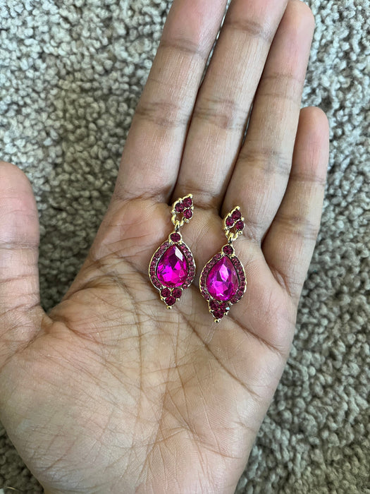 Hot pink earrings, small fuchsia earrings, hot pink teardrop earrings, pink earrings, dark pink earrings, hot pink crystal earrings