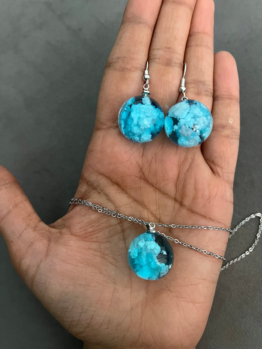 sky blue earrings, light blue earrings , Cloud earrings and necklace , sky earrings sky necklace set , blue sky necklace , blue sky earrings