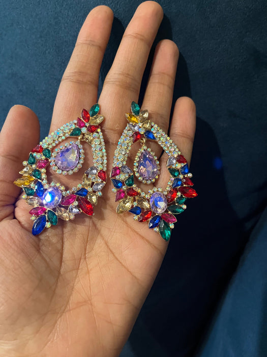 Large chandelier earring , multicolored earrings , big crystal earrings , big red earrings , big blue earrings ,