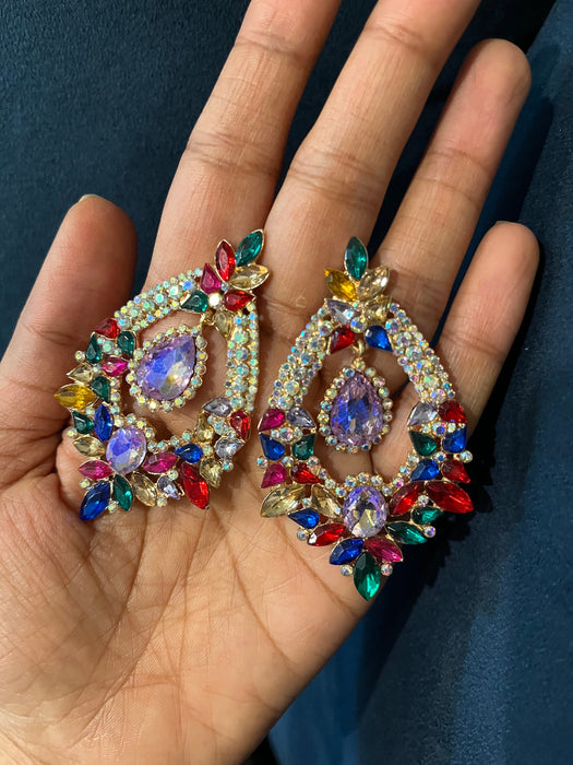 Large chandelier earring , multicolored earrings , big crystal earrings , big red earrings , big blue earrings ,