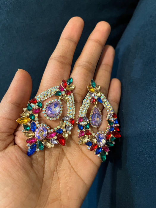 Large chandelier earring , multicolored earrings , big crystal earrings , big red earrings , big blue earrings ,