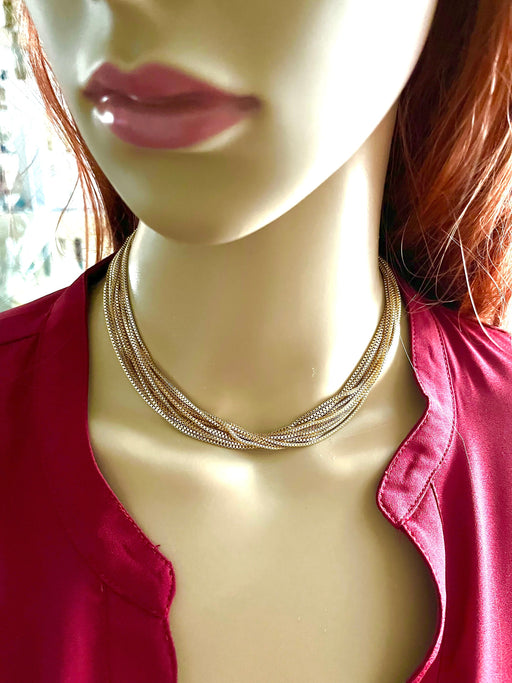 Gold chain necklace , gold choker , layered gold chain necklace , twisted gold necklace , gold chunky statement necklace