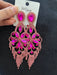 Fuchsia earring , large long magenta fuchsia earrings , big pink earring , fuchsia crystal , pink Gold , huge fringe rhinestone earring