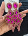 Fuchsia earring , large long magenta fuchsia earrings , big pink earring , fuchsia crystal , pink Gold , huge fringe rhinestone earring