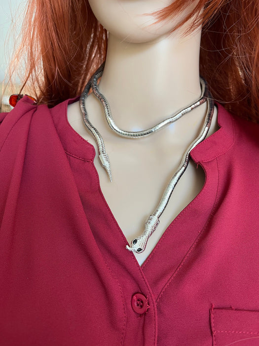 Silver snake necklace choker silver chunky choker big silver necklace , silver statement necklace, oversized , silver large necklace cobra