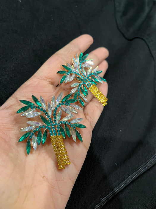 Large Green earrings stud green yellow Tree huge crystal Rhinestone Crystal Pageant oversized green emerald Earrings statement