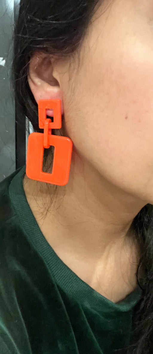 Orange earrings , big acrylic earrings , orange chain earrings , orange earrings , acrylic link loop earrings , chunky acrylic earring