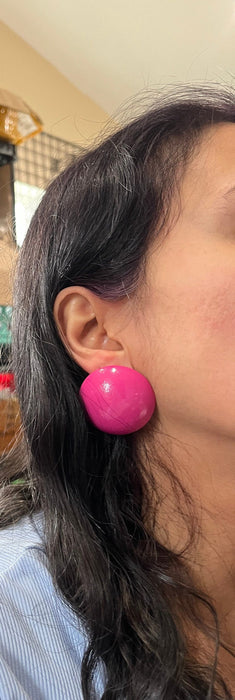 Fuchsia earrings big studs , large round studs fuchsia earrings , big pink statement some earrings chunky giant bright