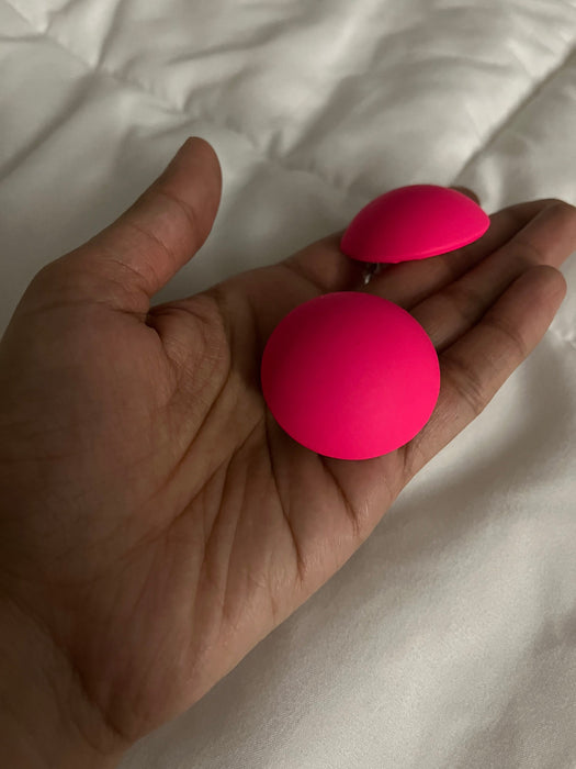 hot pink earrings big studs , large round studs pink earrings , big bright pink statement round neon pink retro earrings chunky giant