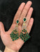 Green Crystal earrings , large green earrings , green and gold tone rhinestone earrings , emerald earrings , green earrings