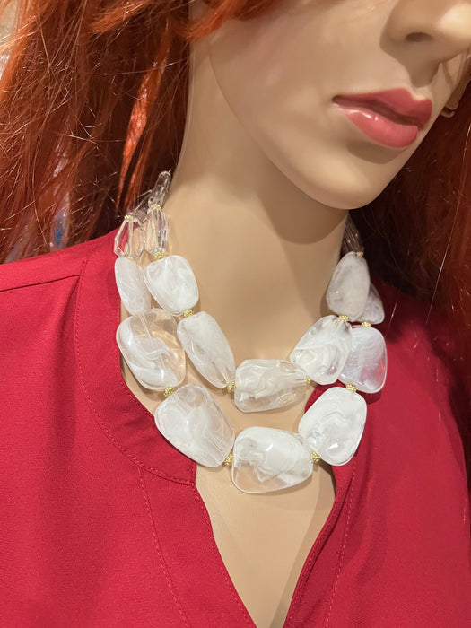 Large bead necklace , big plastic white necklace , statement necklace , chunky bead necklace , clear white bead necklace , chunky fat big