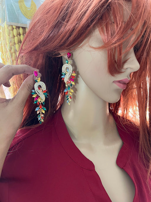 Multicolor earrings , large Multicolored , long blue red green yellow pink earrings , colorful rhinestone earrings , rainbow pageant