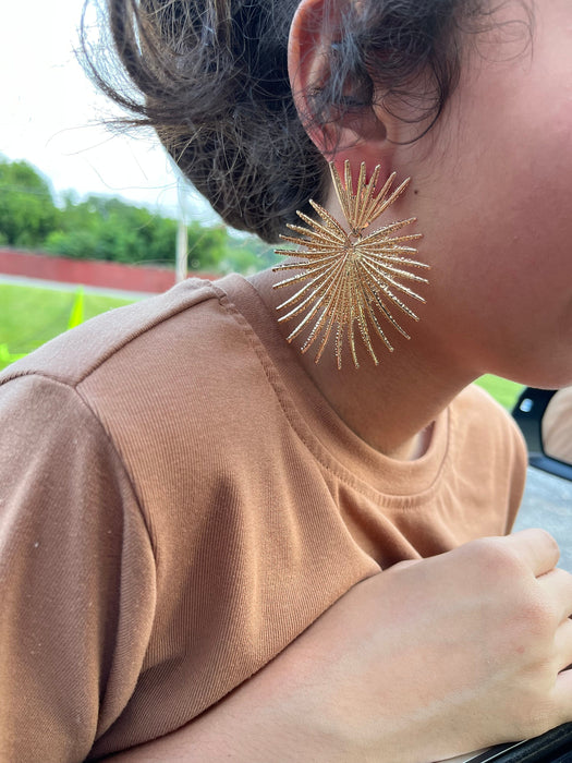 Big gold earrings , large gold earrings , huge gold stud earring , gold statement earrings , chunky gold sunburst earrings gold pierced