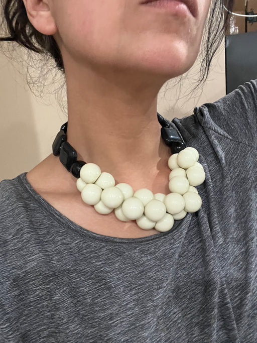 Large bead necklace , big plastic white necklace , statement necklace , chunky bead necklace , clear white bead necklace , chunky fat big