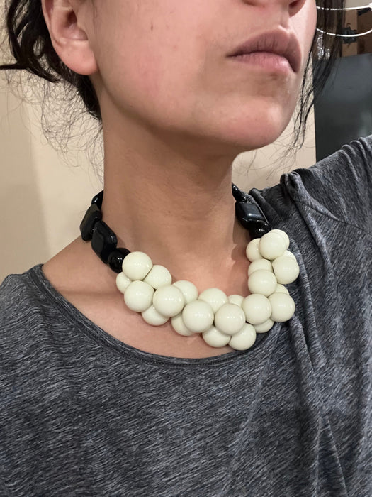 Large bead necklace , big plastic white necklace , statement necklace , chunky bead necklace , clear white bead necklace , chunky fat big