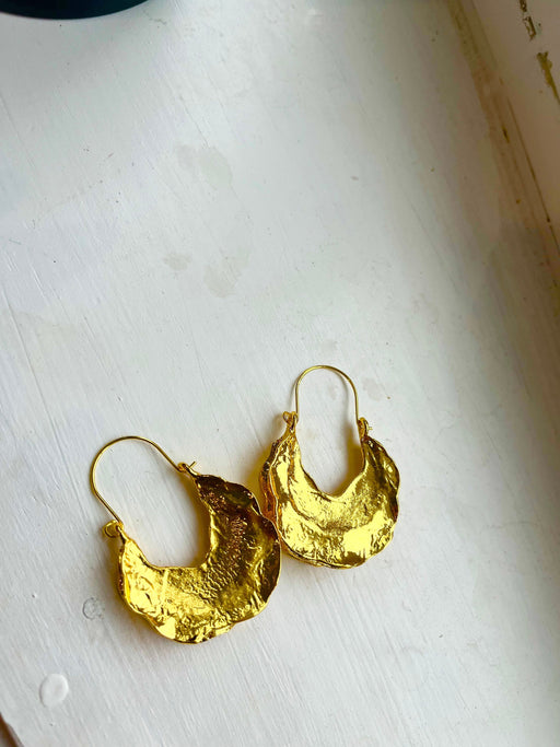 Big gold hoops , vintage style gold earring , chunky gold earring , geometric gold earring ,