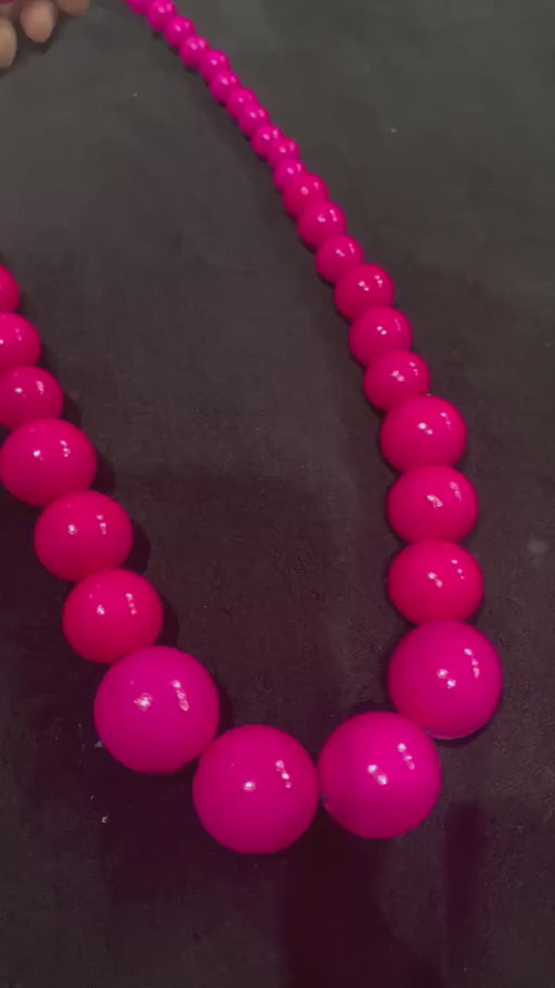 Hot pink bead necklace big chunky fat large long bright pink necklace