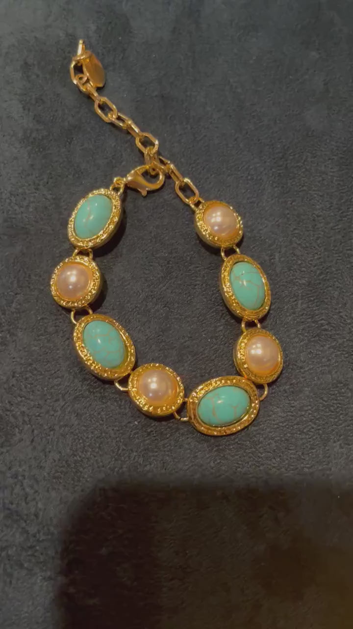 Golden bracelet, blue  Vintage style bracelet , statement bracelet , gold bracelet , bracelet gold tone chunky