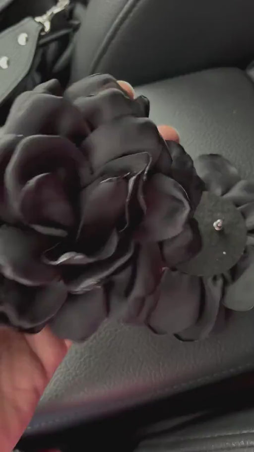 Black flower earrings , large black studs earrings , black fabric earrings , large black earrings , big black earrings soft huge petals