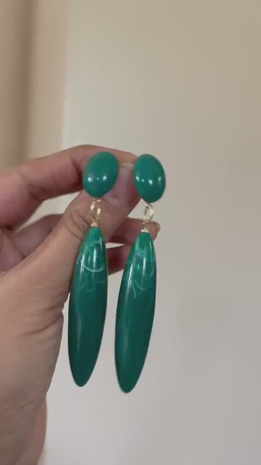 Green drop earrings , green acrylic emerald earrings , green earrings , dark green earrings, long green big earrings chunky