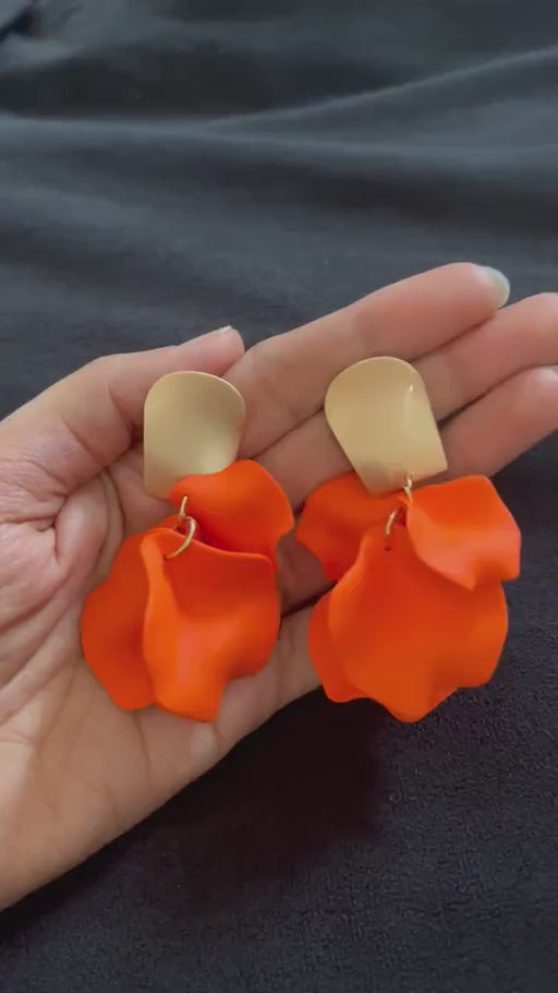 Orange flower earrings , orange  petal earrings , orange acrylic earrings , rose petal earrings