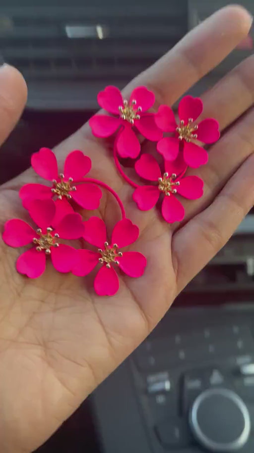 Hot pink earrings , pink neon earrings , neon pink earrings , hot pink  flower earrings , chunky pink earrings ,pink flower statement