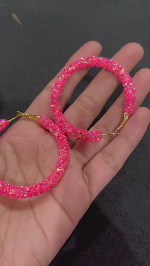 Pink hoops , bright pink glitter  hoop earrings multicolor , large pink iridescent hoops , big hoop earrings