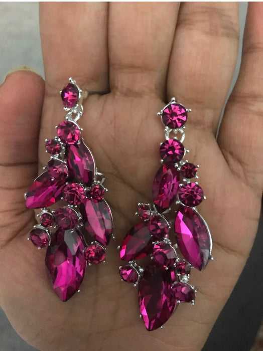 Hot pink large crystal earrings, fuchsia rhinestone earrings, prom earrings, pageant earrings, crystal earrings, magenta earrings