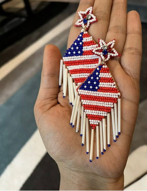 Flag earrings , american flag earring , Usa flag earring 4th of July 3.8” long