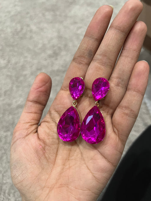 Clip on Hot pink teardrop earrings, clip on fuchsia earrings, clip on pink earrings, magenta earrings , clip on fuchsia earring 2 inch