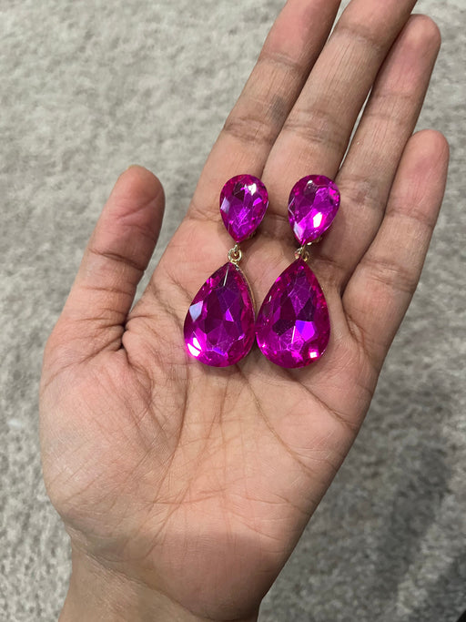 Clip on Hot pink teardrop earrings, clip on fuchsia earrings, clip on pink earrings, magenta earrings , clip on fuchsia earring 2 inch