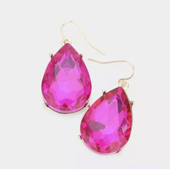 Fuchsia crystal earrings, magenta earrings, pink teardrop earrings, fuchsia teardrop earrings , hot pink long earring 1.7 inch