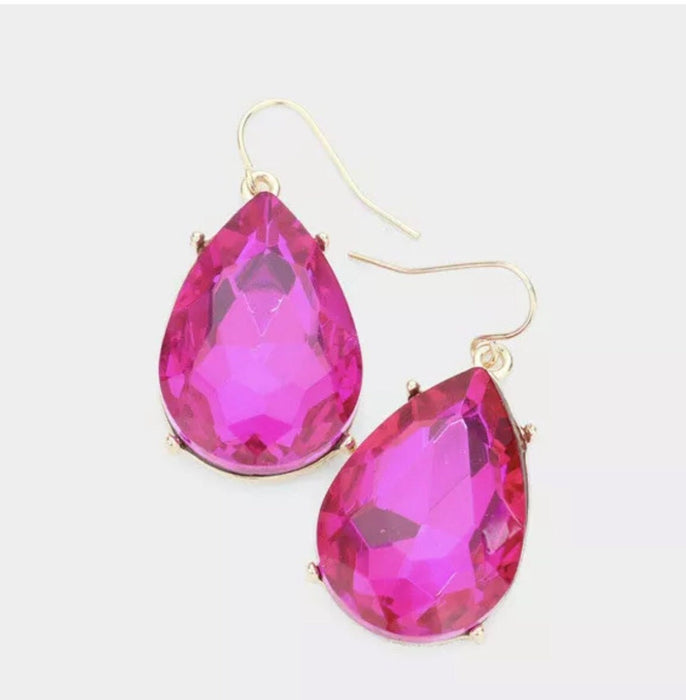 Fuchsia crystal earrings, magenta earrings, pink teardrop earrings, fuchsia teardrop earrings , hot pink long earring 1.7 inch