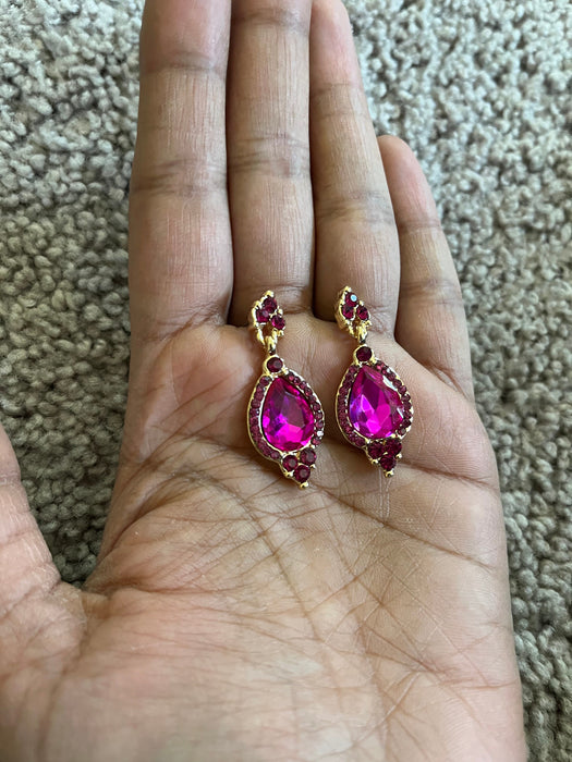 Hot pink earrings, small fuchsia earrings, hot pink teardrop earrings, pink earrings, dark pink earrings, hot pink crystal earrings