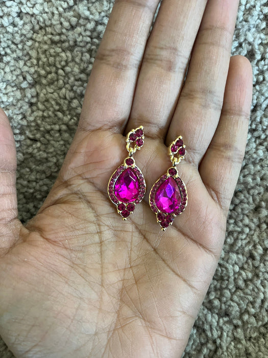 Hot pink earrings, small fuchsia earrings, hot pink teardrop earrings, pink earrings, dark pink earrings, hot pink crystal earrings